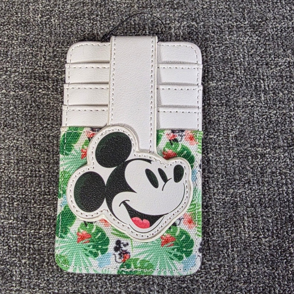 Disney Mickey Mouse Tropical Monstera Leaf Card Holder ID Case Wallet White